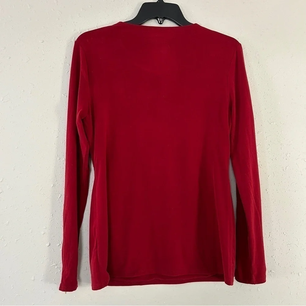 🦋 Carmen Marc Volvo Red Gold Detail Long Sleeve Blouse Small Medium Stretch